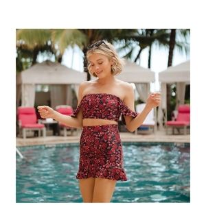 Albion pink ditzy high waisted skirt and switchback crop size xl NWT